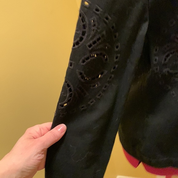 JustFab Black Jean Jacket with embroidered cut outs - Picture 5 of 13